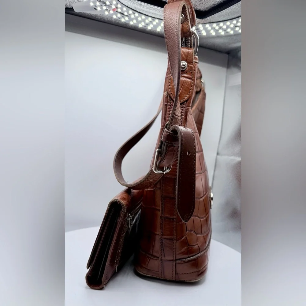 Vintage Dooney & Bourke Brown Croco Embossed Leather Hobo Bag + Wallet USA - Picture 3 of 16